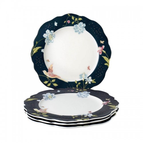 4 Heritage Midnight Plates 24.5cm, Laura Ashley. Gift box. Made of porcelain.