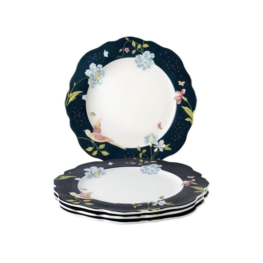 4 Heritage Midnight Plates 24.5cm, Laura Ashley. Gift box. Made of porcelain.