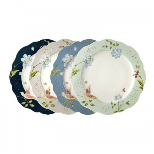 Composed of 4 assorted plates 24.5 cm, Laura Ashley. Gift box. Made of porcelain.