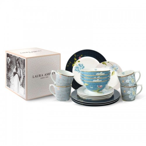 Composed of: 4 35 cl mugs, 4 80 cl bowls, 4 20 cm plates and 4 26 cm plates. Gift box. Made of porcelain.