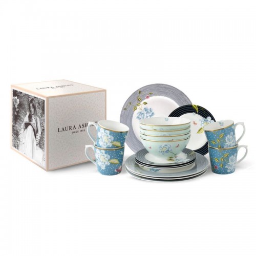 Composed of: 4 mugs 35 cl, 4 bowls 80 cl, 4 plates 20 cm, 4 plates 26 cm. Gift box. Made of porcelain.