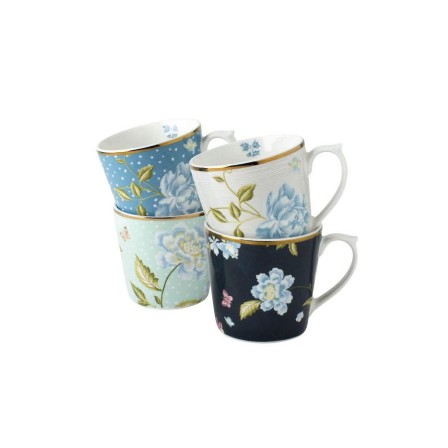4 Heritage Mugs with mixed pattern 35 cl, Laura Ashley. In a gift box. Made of porcelain.