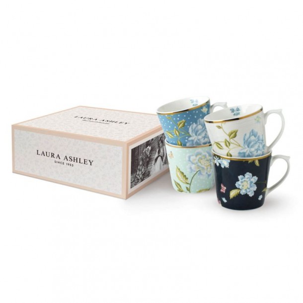 4 Heritage Mugs with mixed pattern 35 cl, Laura Ashley. In a gift box. Made of porcelain.
