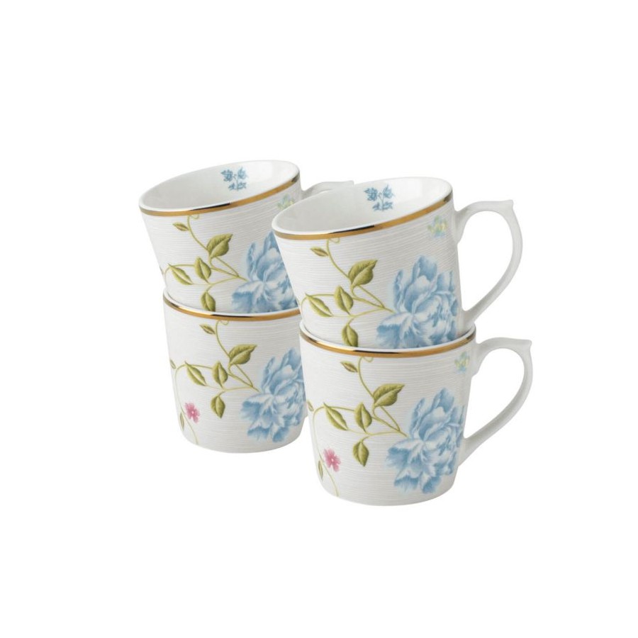 4 35 cl Striped Stone Heritage Mugs, Laura Ashley. In a gift box. Made of porcelain.
