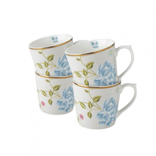 4 35 cl Striped Stone Heritage Mugs, Laura Ashley. In a gift box. Made of porcelain.