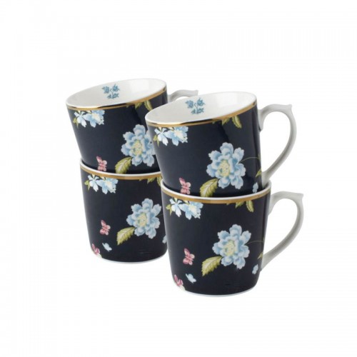 4 Night Blue Heritage Mugs of 35 cl, by Laura Ashley. In a gift box. Made of porcelain.