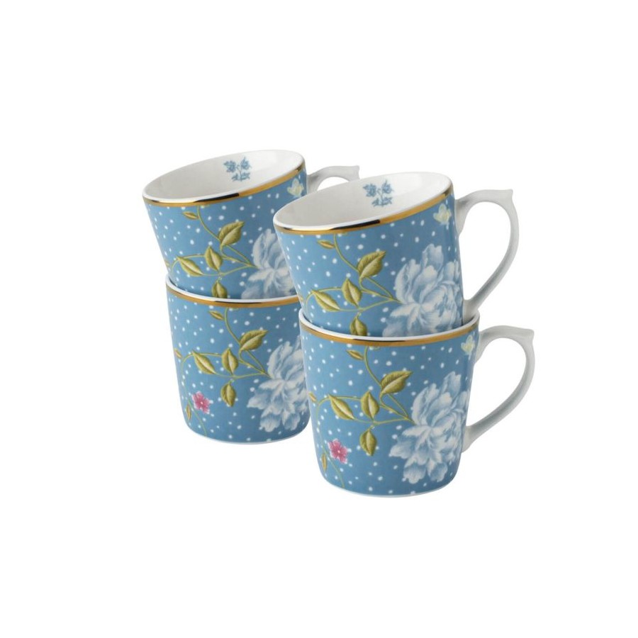 4 Sea Blue Heritage Mugs of 35 cl, Laura Ashley. In a gift box. Made of porcelain.
