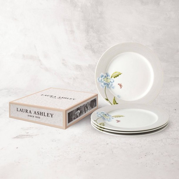 4 Heritage Stone Striped Plates 20 cm, Laura Ashley. In a gift box. Made of porcelain.