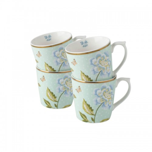 4 Mint Green Heritage Mugs 35 cl, Laura Ashley. In a gift box. Made of porcelain.