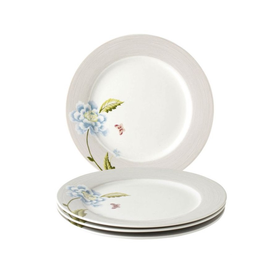 4 Heritage Stone Striped Plates 20 cm, Laura Ashley. In a gift box. Made of porcelain.