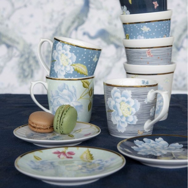 Taza mini mug azul mar Heritage, Laura Ashley. Capacidad 24 cl. Hecha de porcelana. Apta para lavavajillas.