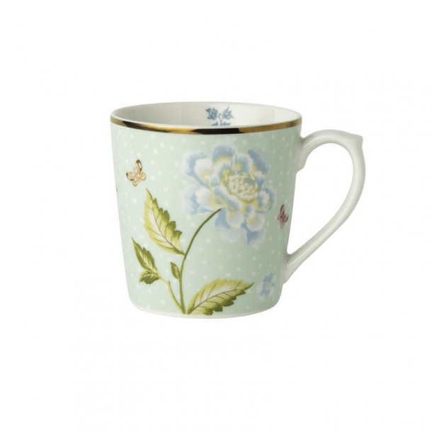 Taza mini mug menta Heritage, Laura Ashley. Capacidad 24 cl. Hecha de porcelana. Apta para lavavajillas.