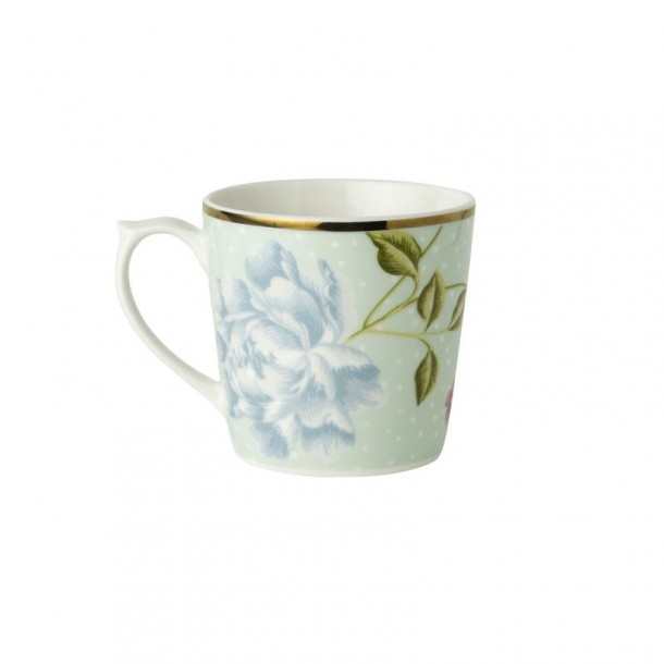 Taza mini mug menta Heritage, Laura Ashley. Capacidad 24 cl. Hecha de porcelana. Apta para lavavajillas.