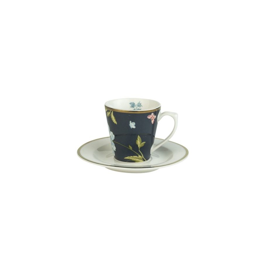 Laura Ashley midnight blue cup and saucer set. Heritage Collection. Capacity 9cl. Porcelain. Dishwasher safe.