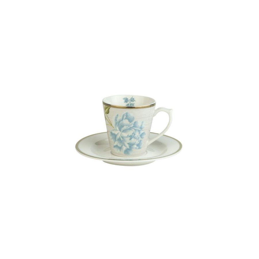 Juego taza y plato piedra rayas, Laura Ashley. Colección Heritage. Capacidad 9 cl. Porcelana. Apto para lavavajillas.