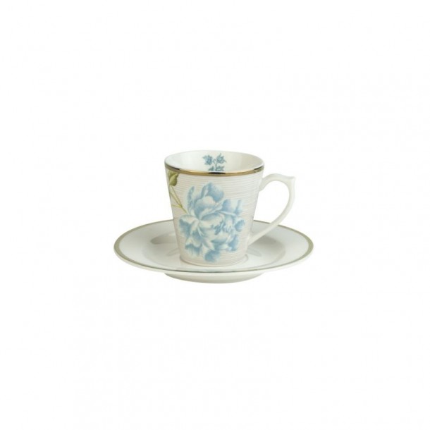 Striped stone cup and saucer set, Laura Ashley. Heritage Collection. Capacity 9cl. Porcelain. Dishwasher safe.