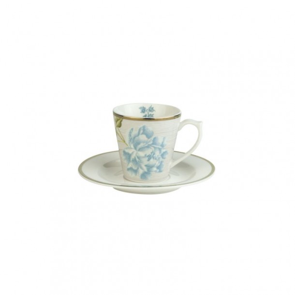 Juego taza y plato piedra rayas, Laura Ashley. Colección Heritage. Capacidad 9 cl. Porcelana. Apto para lavavajillas.