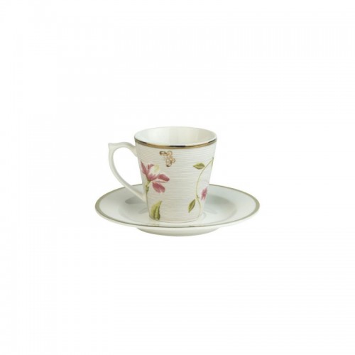 Striped stone cup and saucer set, Laura Ashley. Heritage Collection. Capacity 9cl. Porcelain. Dishwasher safe.