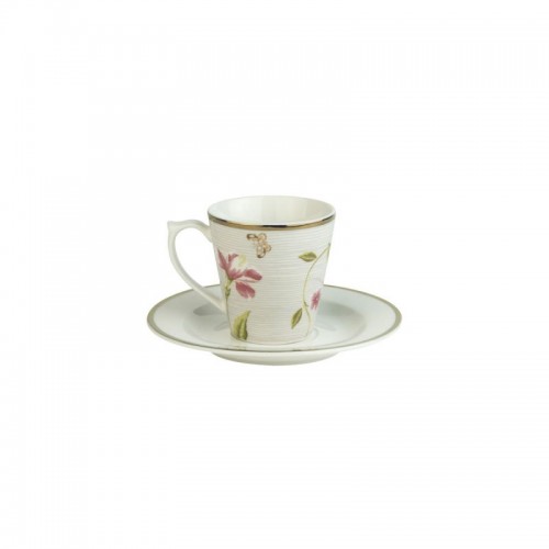 Juego taza y plato piedra rayas, Laura Ashley. Colección Heritage. Capacidad 9 cl. Porcelana. Apto para lavavajillas.