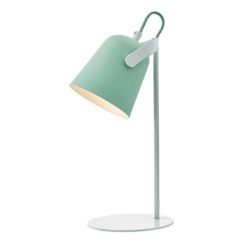 Diseño compacto. Lámpara de escritorio Effie con pantalla verde ajustable y base de metal blanco mate.
