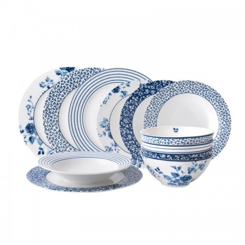 Blueprint 2 12-piece dinnerware set, Laura Ashley: 4 bowls, 4 deep plates 22 cm and 4 flat plates 26 cm. Dishwasher safe.