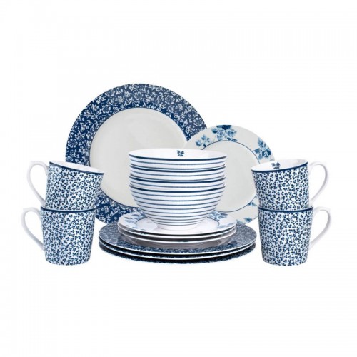 Blueprint 2 16-piece dinnerware set, Laura Ashley: 4 mugs, 4 bowls, 4 plates 20 cm and 4 plates 26 cm. Dishwasher safe.