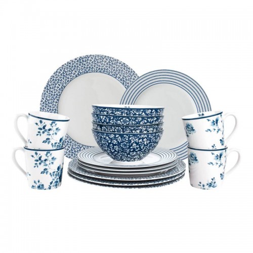 Blueprint 3 16-piece dinnerware set, Laura Ashley: 4 mugs, 4 bowls, 4 plates 23 cm and 4 plates 26 cm. Dishwasher safe.