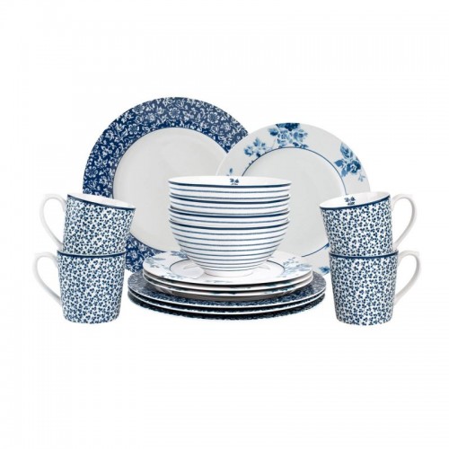 Dinnerware 16 pieces Blueprint 4, Laura Ashley: 4 mugs, 4 bowls, 4 plates 23 cm and 4 plates 26 cm. Dishwasher safe.