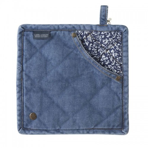 100% cotton potholder with jeans finish and Sweet Allysum. Blueprint Collection, by Laura Ashley. Opening for your hand.