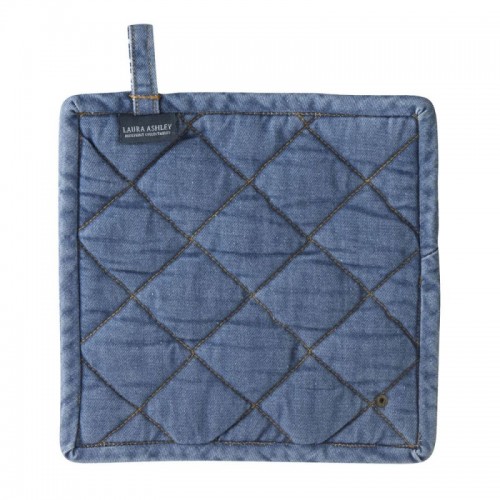 100% cotton potholder with jeans finish and Sweet Allysum. Blueprint Collection, by Laura Ashley. Opening for your hand.