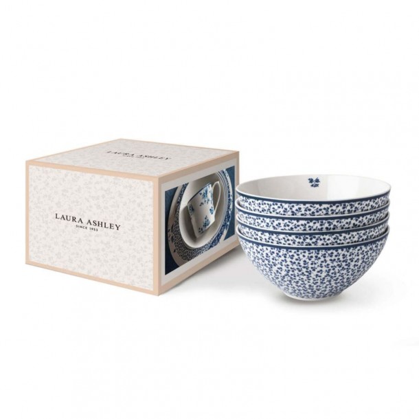 Set of 4 Floris bowls 16 cm, 80 cl. In a gift box. Blueprint Collection, Laura Ashley.