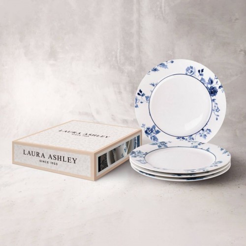 Set of 4 China Rose plates 23 cm. In a gift box. Blueprint Collection, by Laura Ashley.