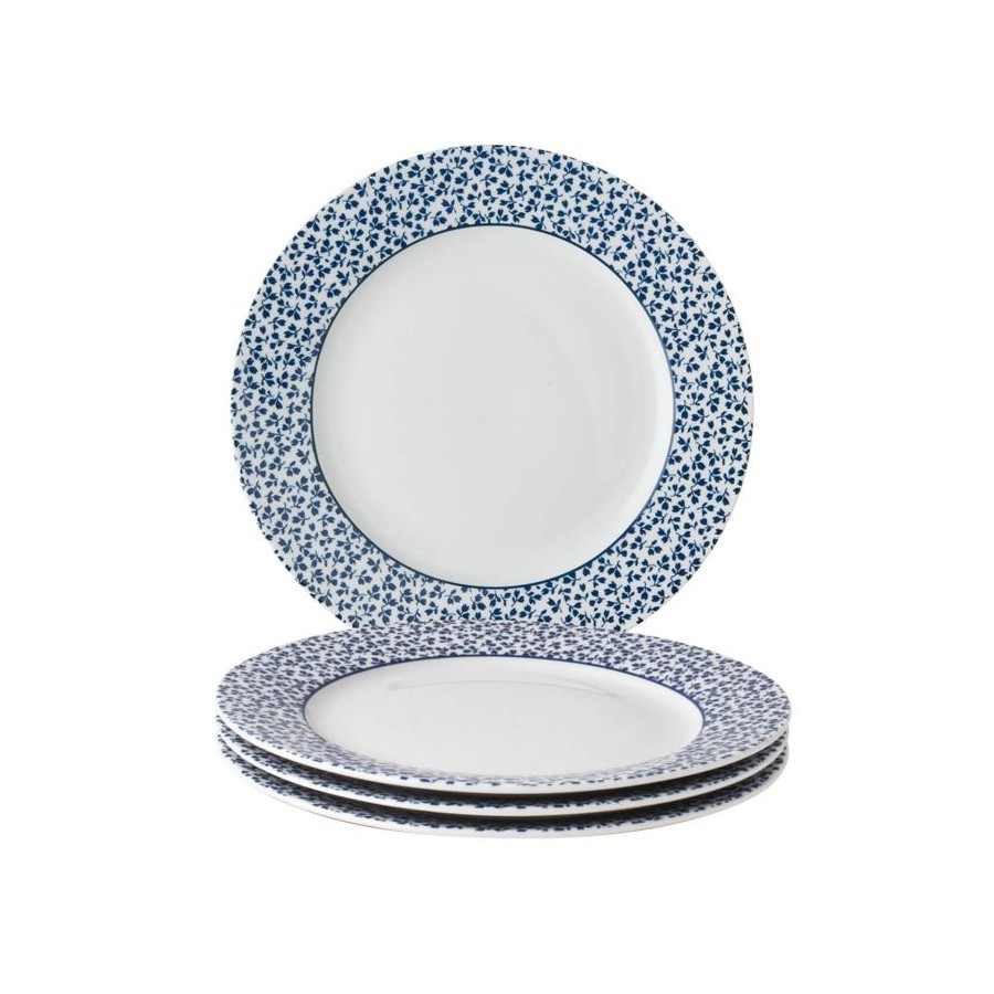 Set of 4 Floris plates 23 cm. In a gift box. Blueprint Collection, by Laura Ashley.