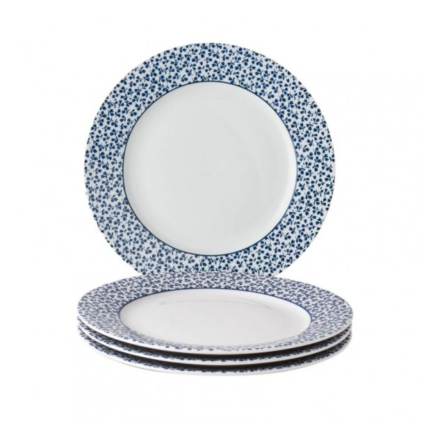 Set of 4 Floris plates 23 cm. In a gift box. Blueprint Collection, by Laura Ashley.