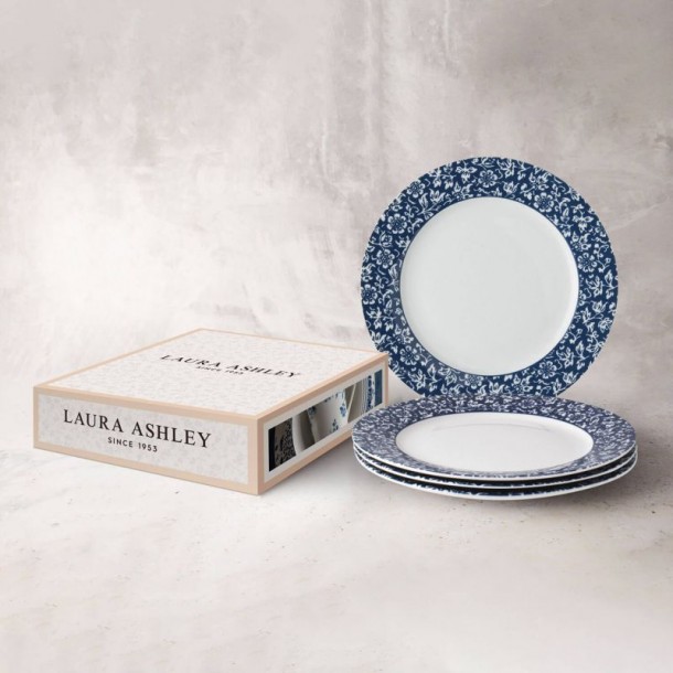 Set of 4 Sweet Allysum plates 23 cm. In a gift box. Blueprint Collection, by Laura Ashley.