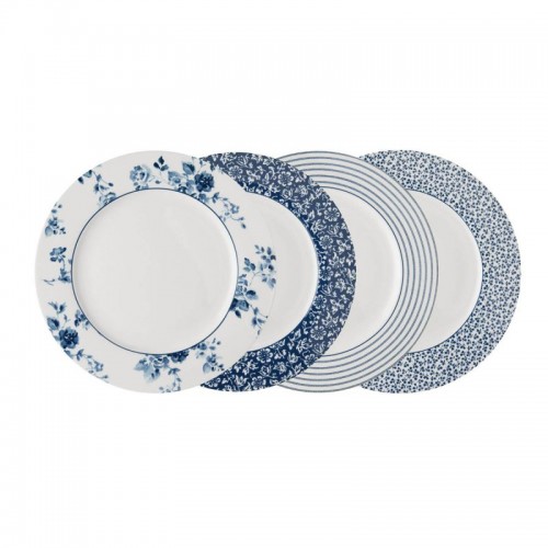 Set of 4 plates 26 cm: Floris, Candy Stripe, Sweet Allysum and China Rose. In a gift box. Blueprint Collection, Laura Ashley.