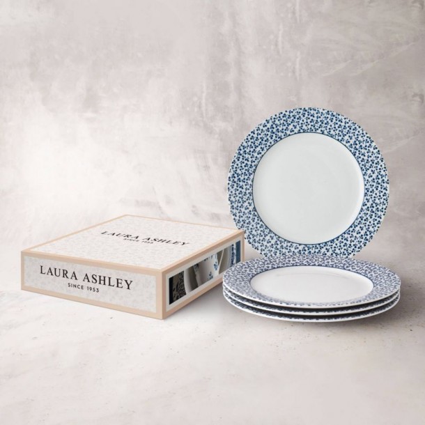 Set of 4 Floris plates 23 cm. In a gift box. Blueprint Collection, by Laura Ashley.