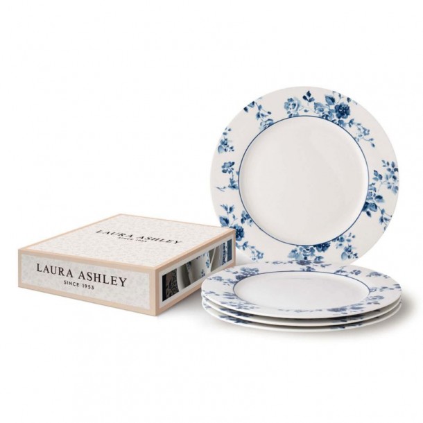 Set of 4 China Rose plates 26 cm. In a gift box. Blueprint Collection, by Laura Ashley.