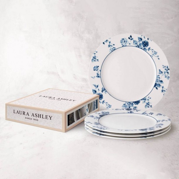 Set of 4 China Rose plates 26 cm. In a gift box. Blueprint Collection, by Laura Ashley.