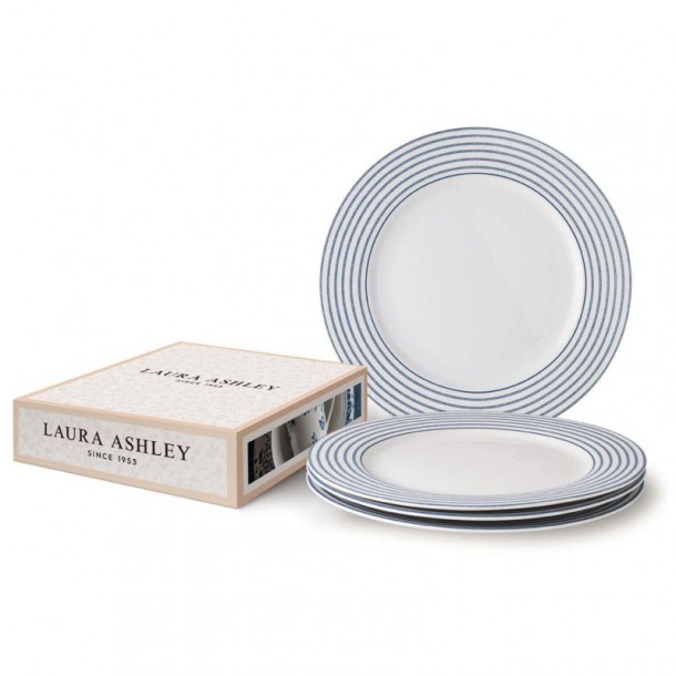 Set of 4 Candy Stripe plates 26 cm. In a gift box. Blueprint Collection, by Laura Ashley.