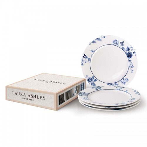 4 Plates with China Rose print, 20 cm. Blueprint Collection, by Laura Ashley. Includes gift box.