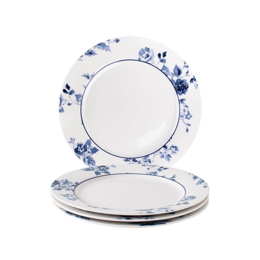 4 Plates with China Rose print, 20 cm. Blueprint Collection, by Laura Ashley. Includes gift box.