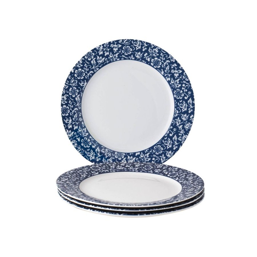 4 Plates with Sweet Allysum print, 20 cm. Blueprint Collection, by Laura Ashley. Includes gift box.