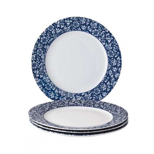 4 Plates with Sweet Allysum print, 20 cm. Blueprint Collection, by Laura Ashley. Includes gift box.