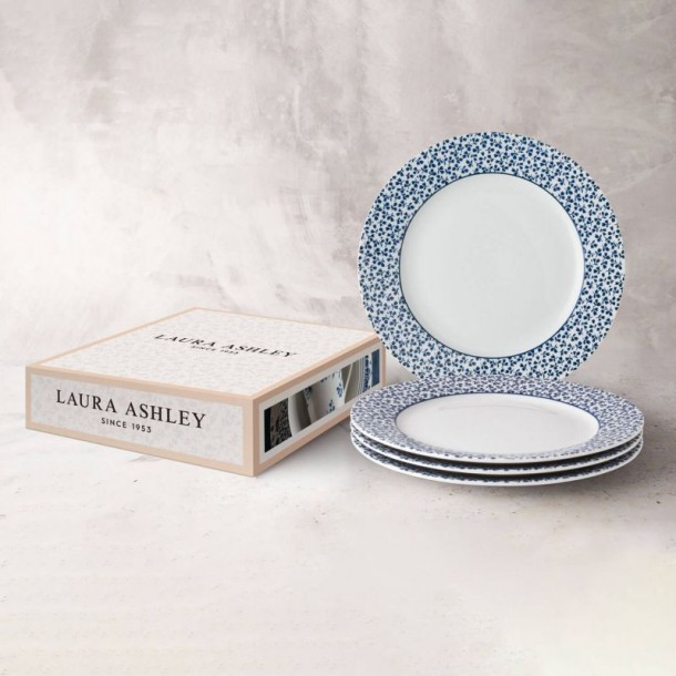 4 Plates with Floris print, 20 cm. Blueprint Collection, by Laura Ashley. Includes gift box.