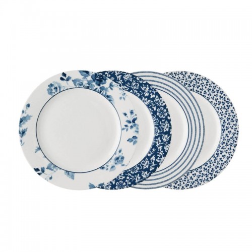 4 Plates with assorted print, 23 cm. Blueprint Collection, by Laura Ashley. Includes gift box.