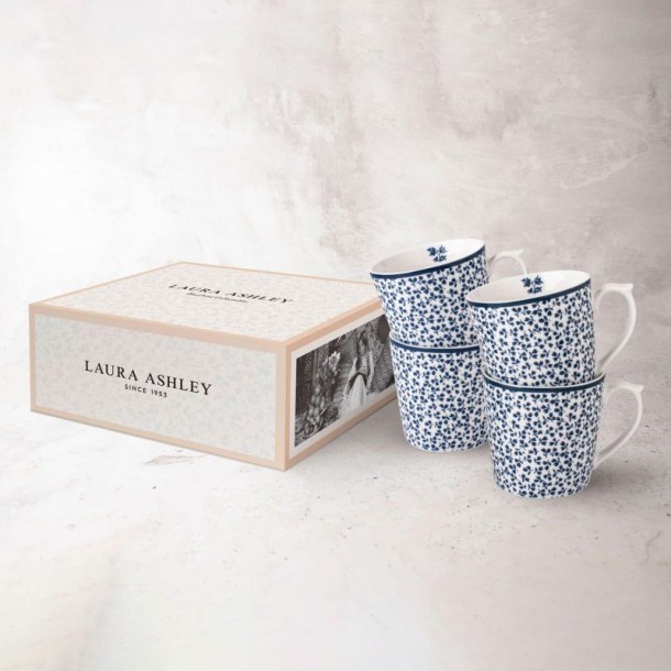 4 mugs with Floris print. In a gift box and with a capacity of 35 cl. Blueprint Collection, by Laura Ashley.