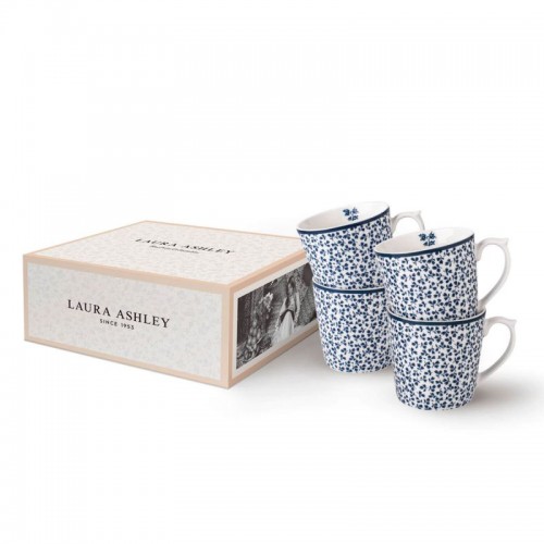 4 mugs with Floris print. In a gift box and with a capacity of 35 cl. Blueprint Collection, by Laura Ashley.