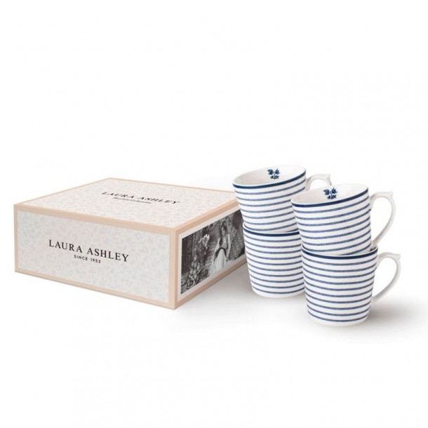 4 mugs with Candy Stripe print. In a gift box and with a capacity of 35 cl. Blueprint Collection, by Laura Ashley.