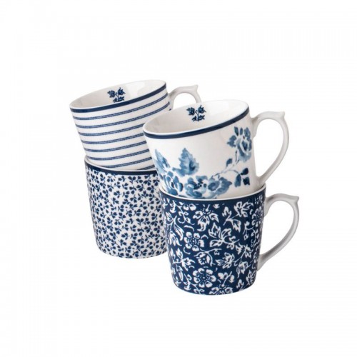 4 mugs with assorted print. In a gift box and with a capacity of 35 cl. Blueprint Collection, by Laura Ashley.